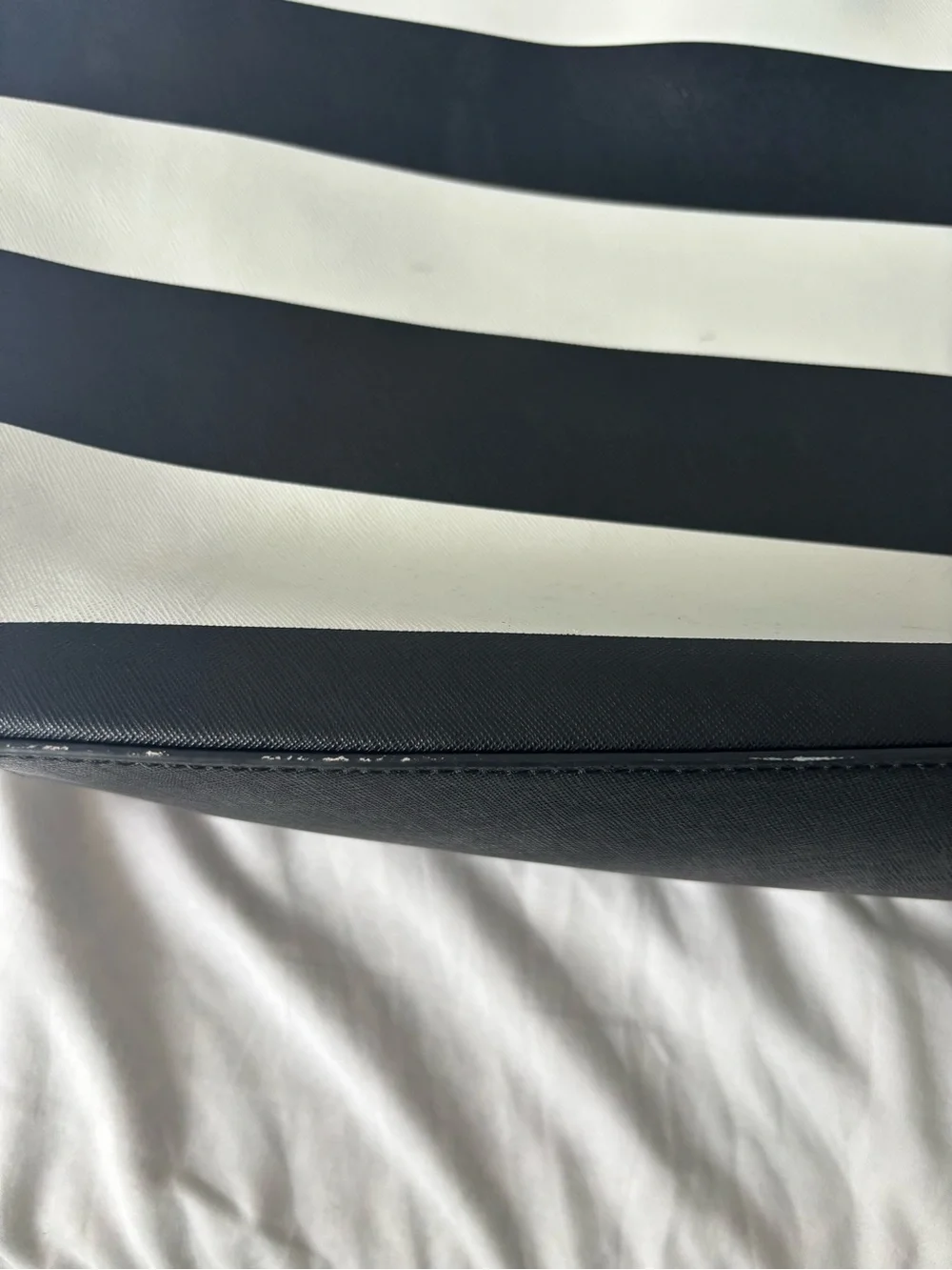 Michael Kors Jet Set Large Striped Saffiano Leather Tote Bag Black White